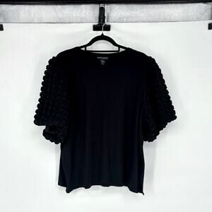 Cynthia Rowley Women's Black Textured Puff Sleeve Cropped Top - Plus Size 1X